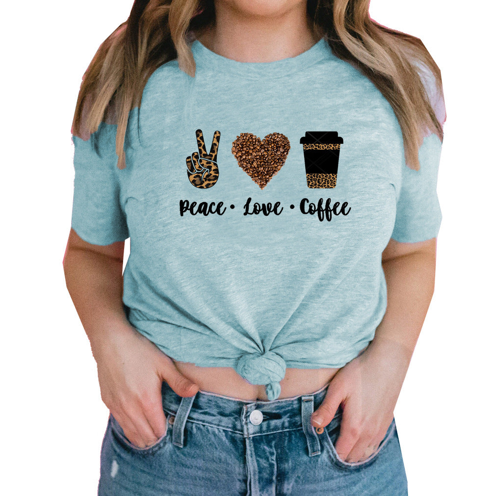 European and American peace love coffee T-shirt