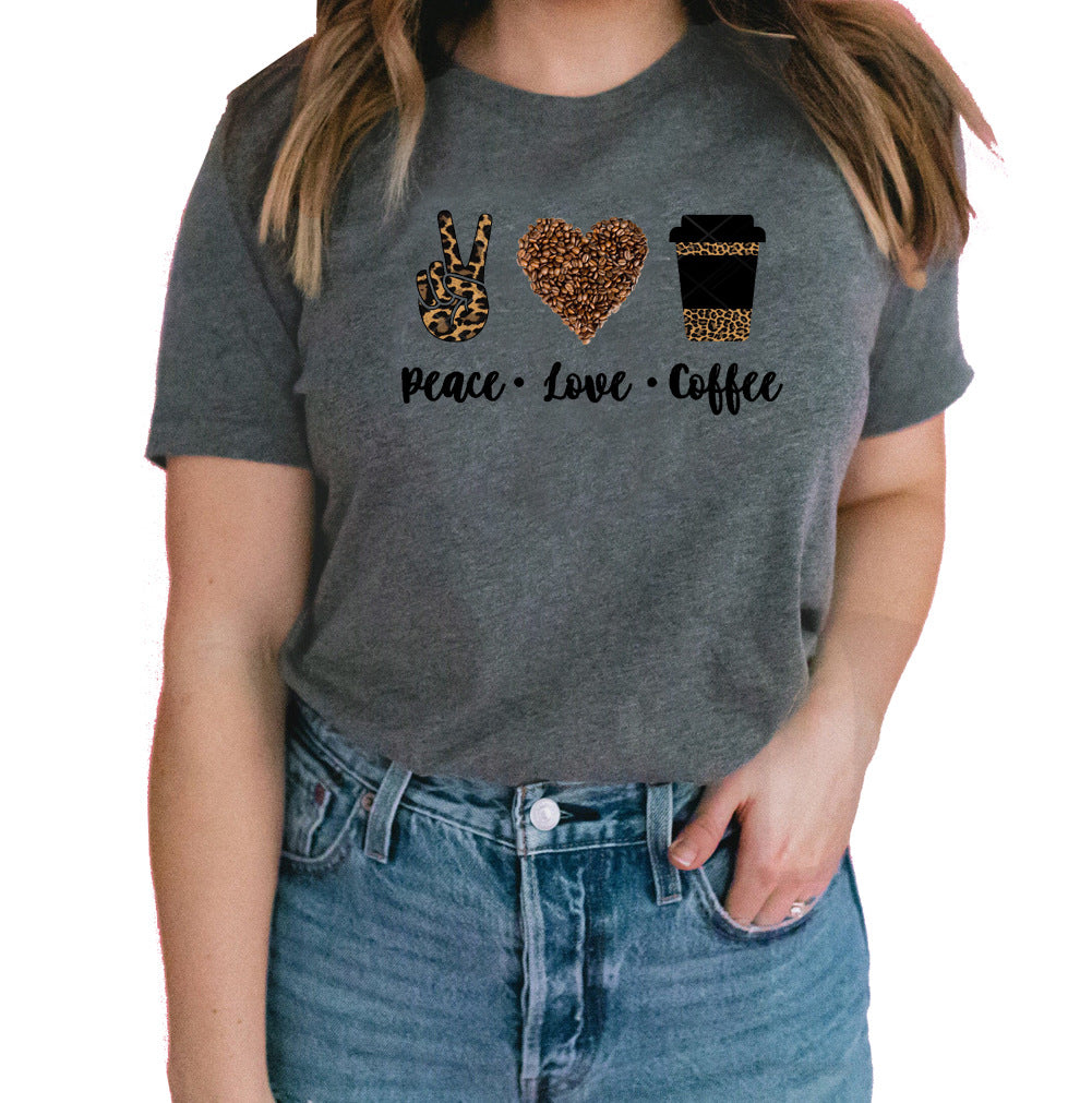 European and American peace love coffee T-shirt