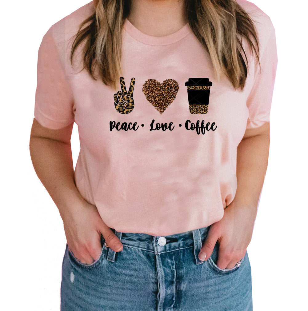 European and American peace love coffee T-shirt