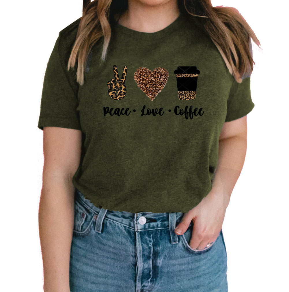 European and American peace love coffee T-shirt