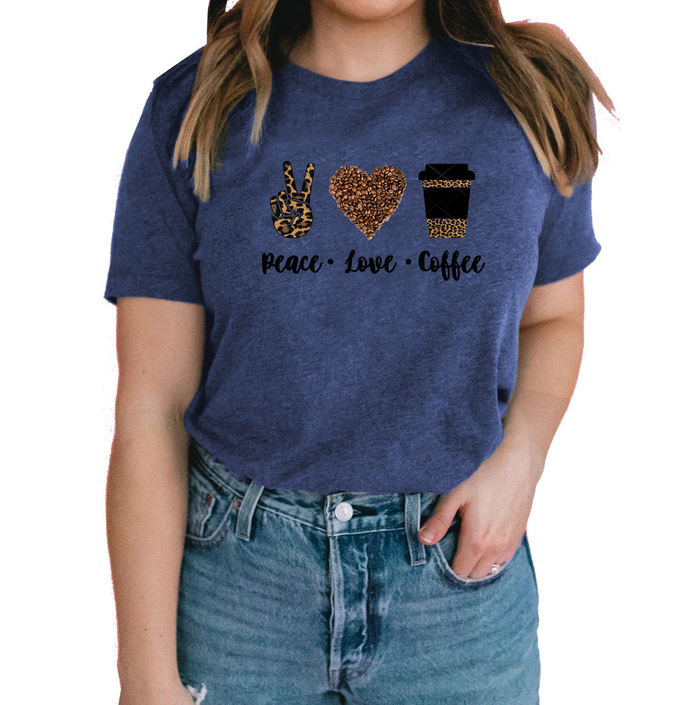 European and American peace love coffee T-shirt