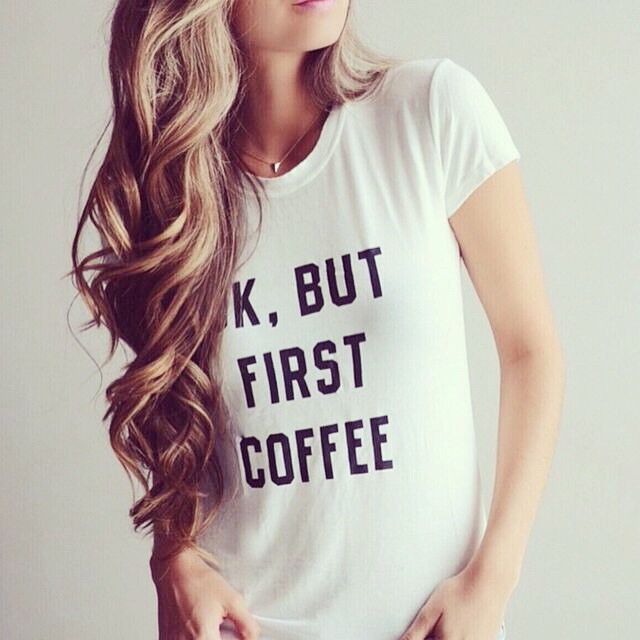 WOMEN SUMMER OK BUT FIRST COFFEE PRINT T SHIRT