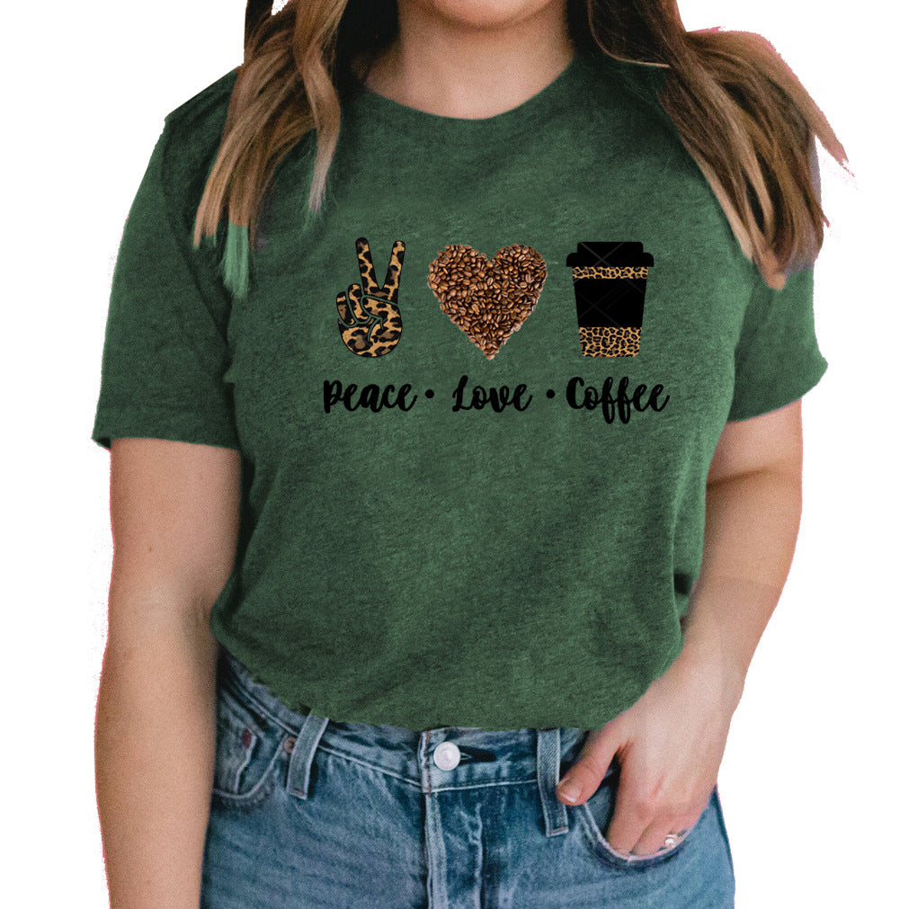 European and American peace love coffee T-shirt