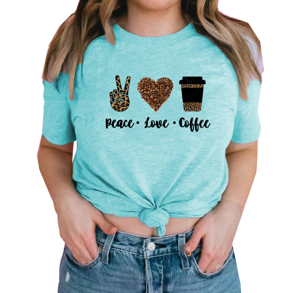 European and American peace love coffee T-shirt
