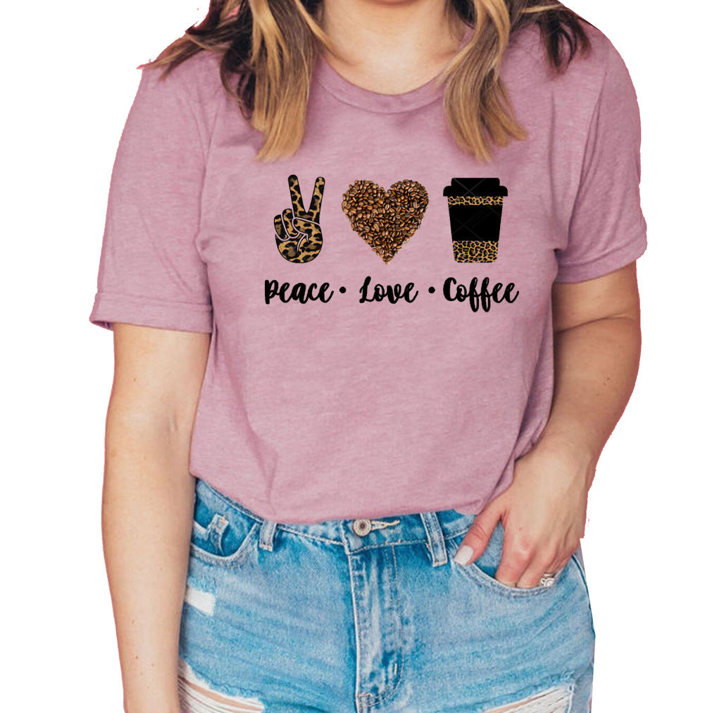 European and American peace love coffee T-shirt