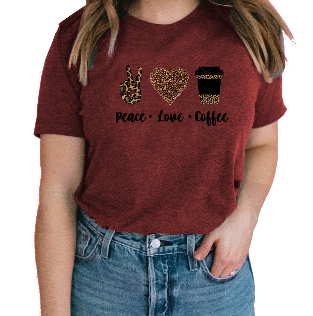 European and American peace love coffee T-shirt