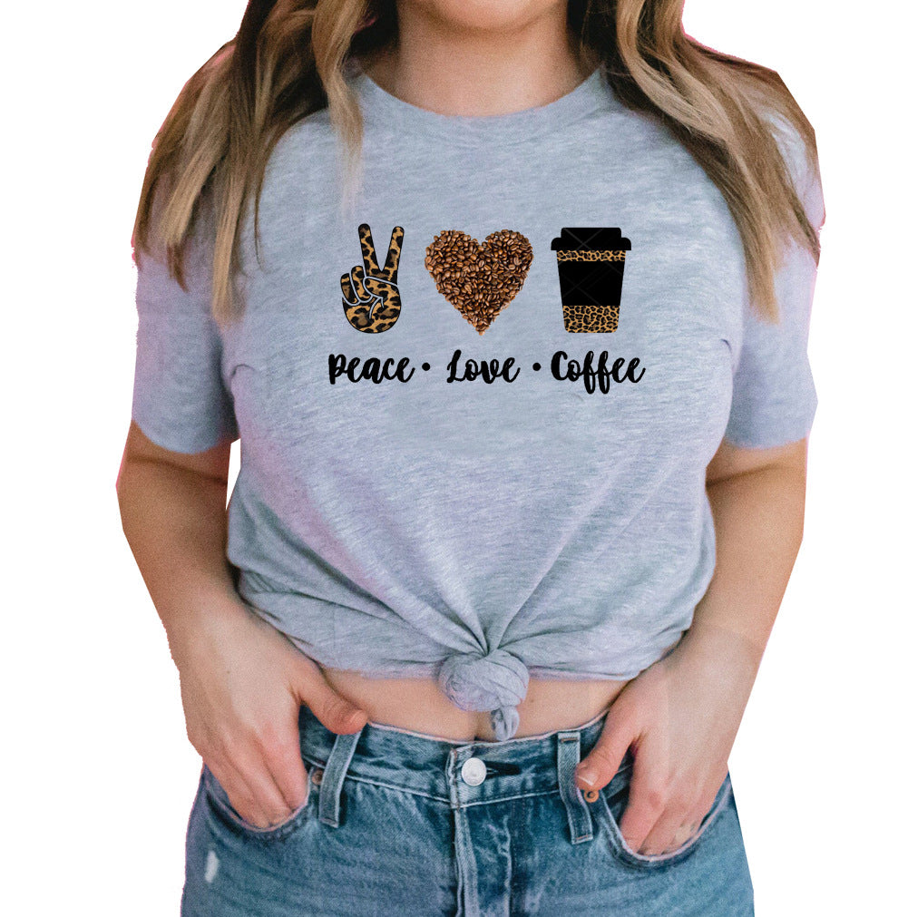 European and American peace love coffee T-shirt