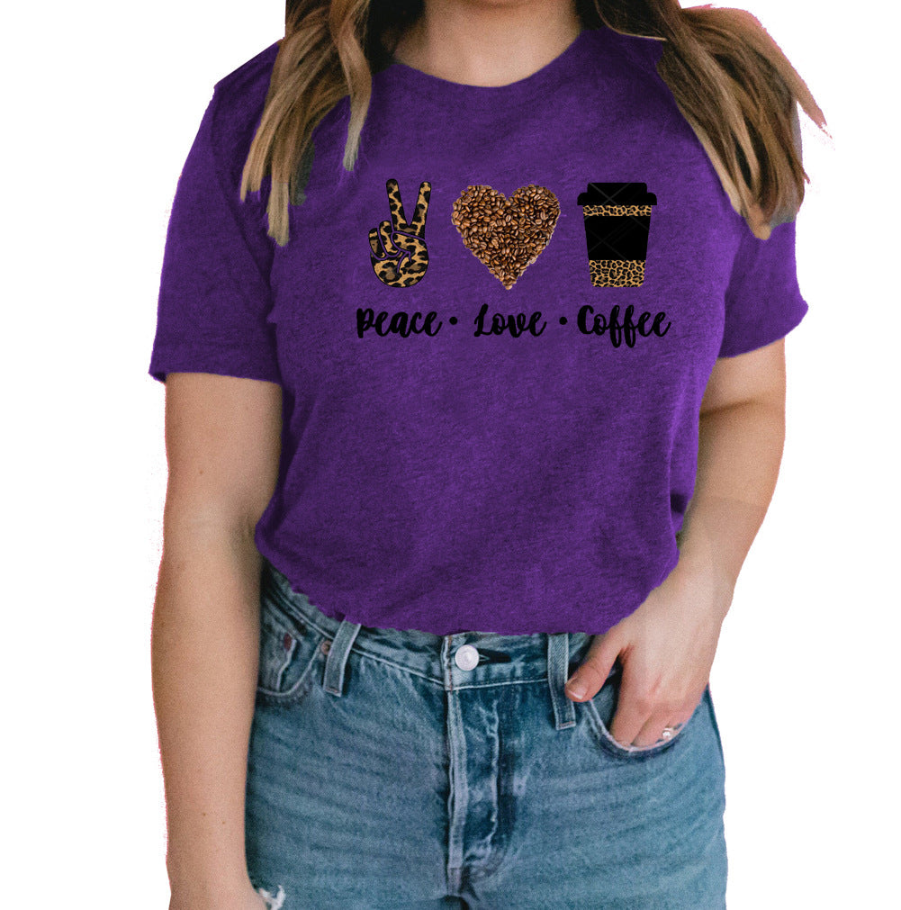 European and American peace love coffee T-shirt